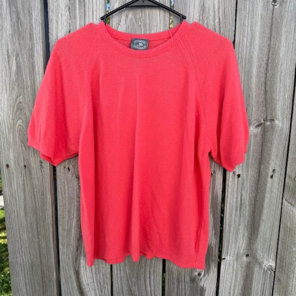 Vintage Retro Designers Originals Sweater XL Coral Pink Short Sleeve Raglan Knit